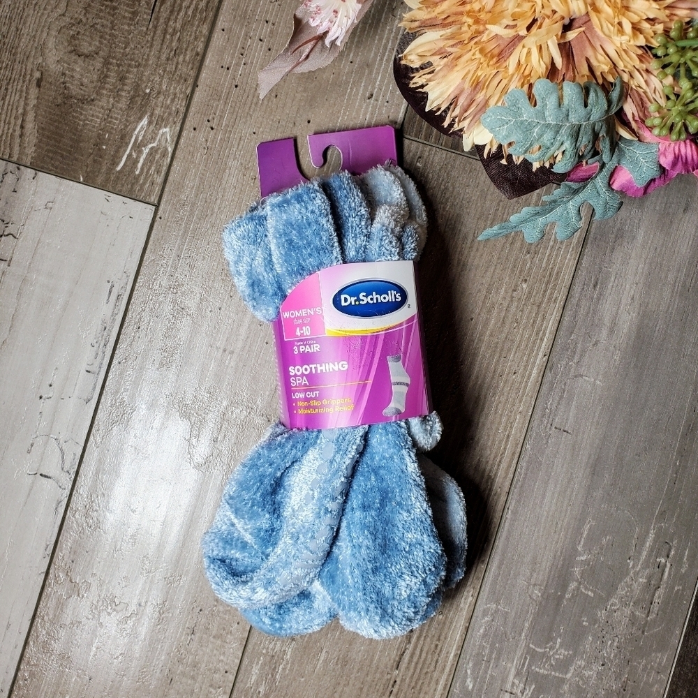 NWT Dr. Scholl's Women's Soothing Spa Socks Blue Low Cut 4-10 Shoe Size 3 Pairs